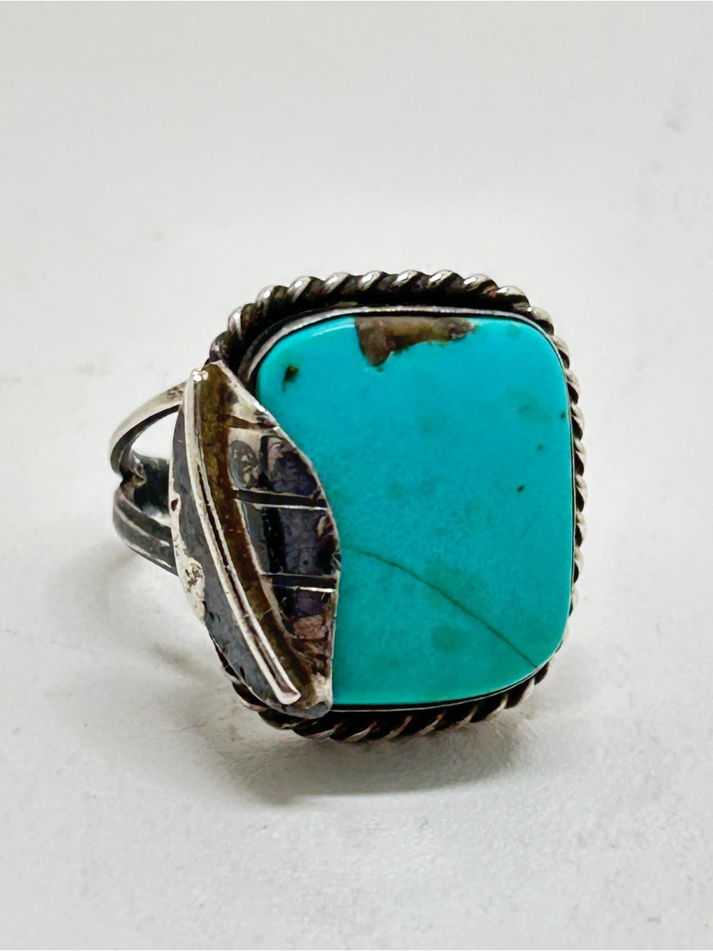 Sterling And Genuine Turquoise Ladies Ring, Size 6.5
